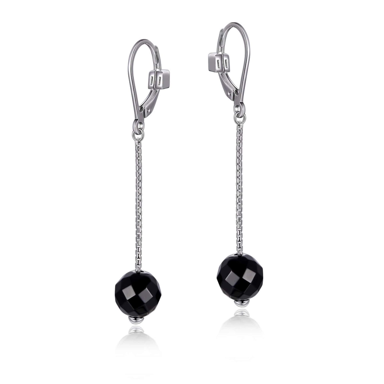 ELLE Bacio Black Agate Leverback Silver Earrings
