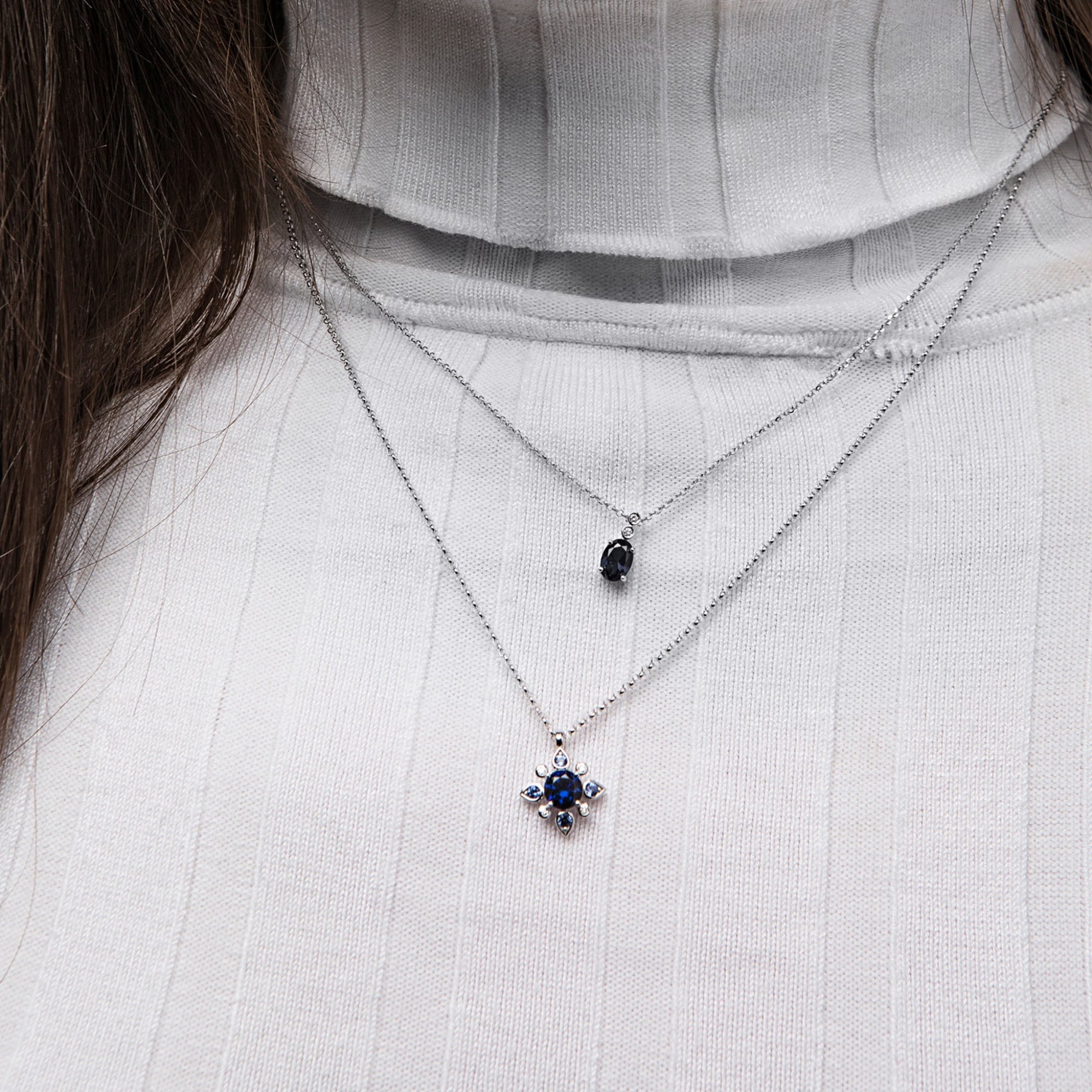 ELLE "Blue Star" Silver Solitaire Necklace