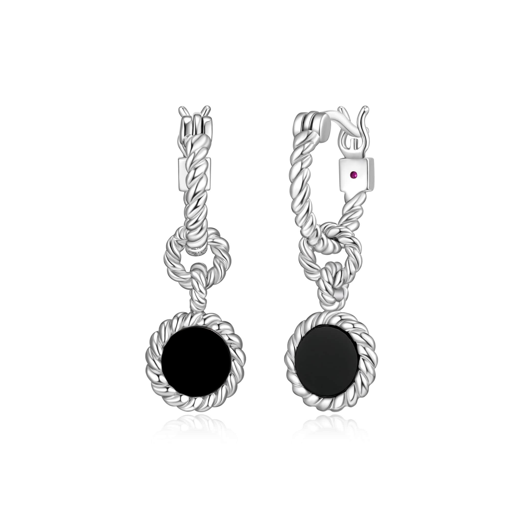 ELLE "Nautical" Black Agate Silver Hoop Earrings at Arman's Jewellers Kitchener