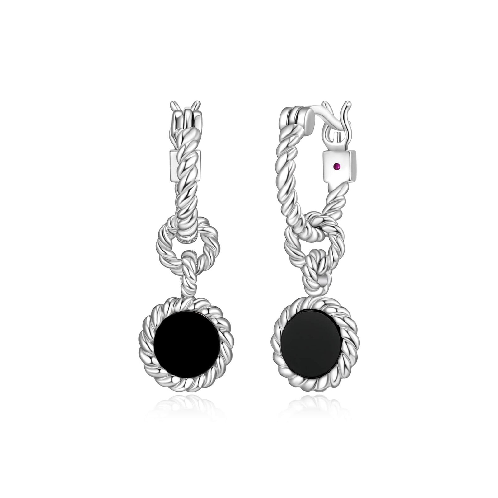 ELLE "Nautical" Black Agate Silver Hoop Earrings at Arman's Jewellers Kitchener
