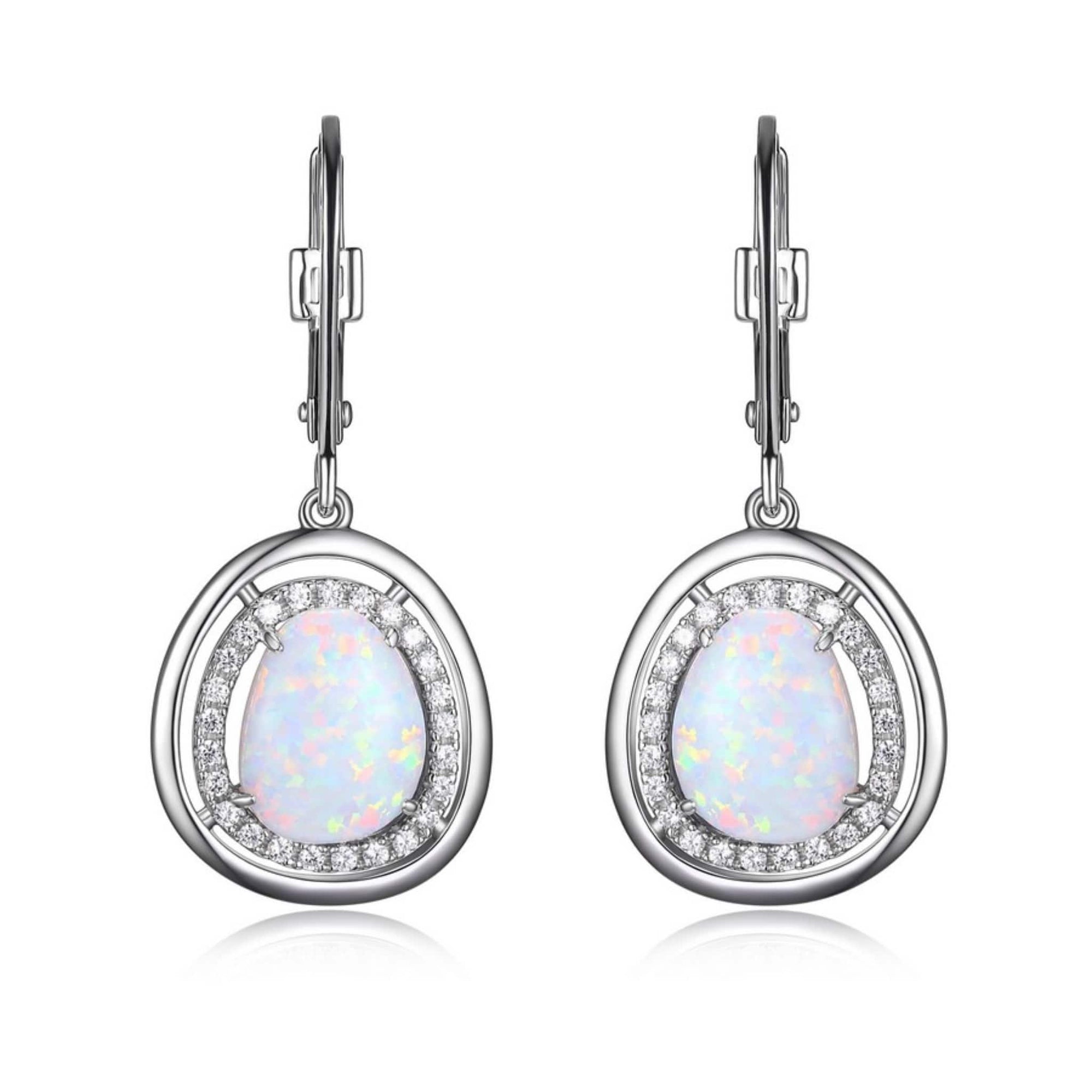 ELLE Opal & CZ Double Halo Silver Dangle Earrings at Arman's Jewellers