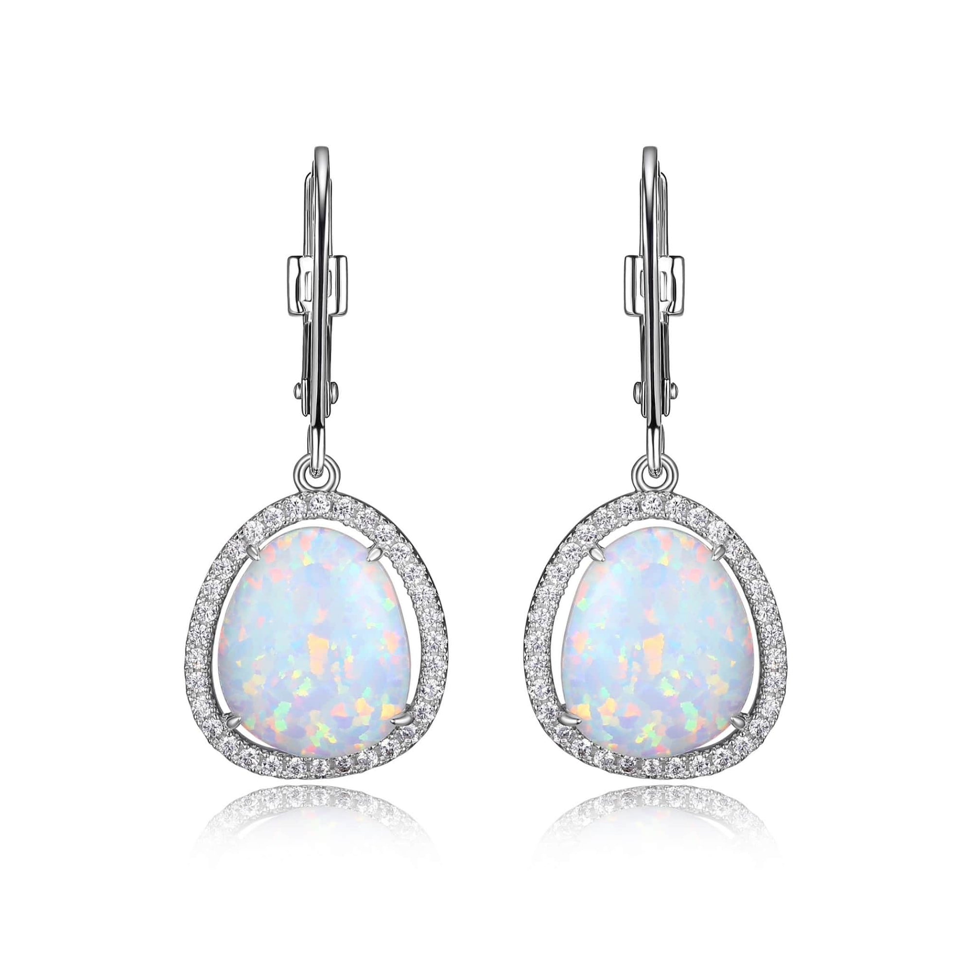 ELLE Opal & CZ Halo Silver Dangle Earrings at Arman's Jewellers 