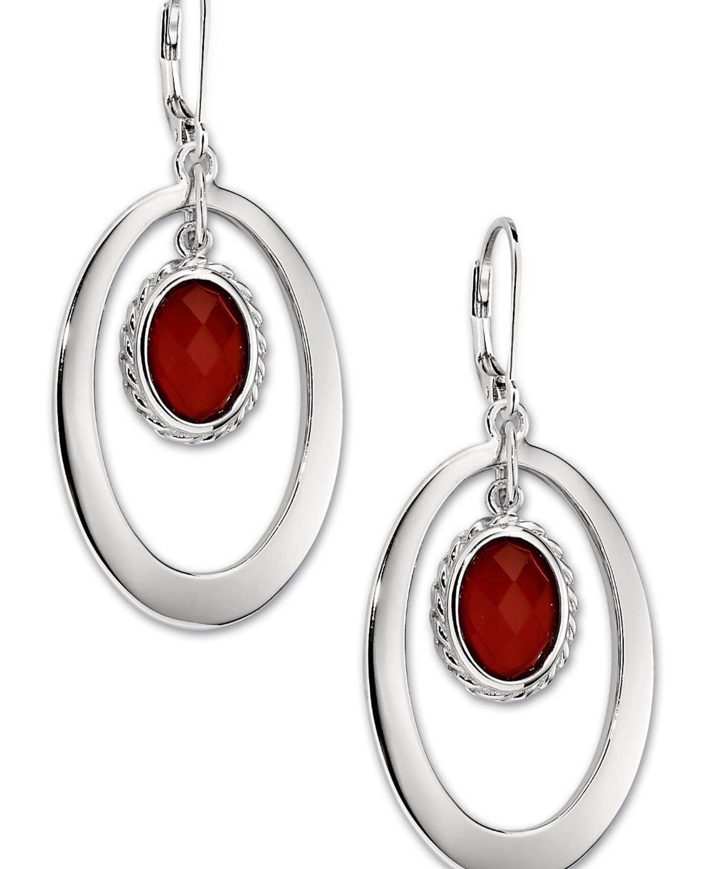 ELLE Perimeter Red Agate Silver Leverback Earrings at Arman's Jewellers