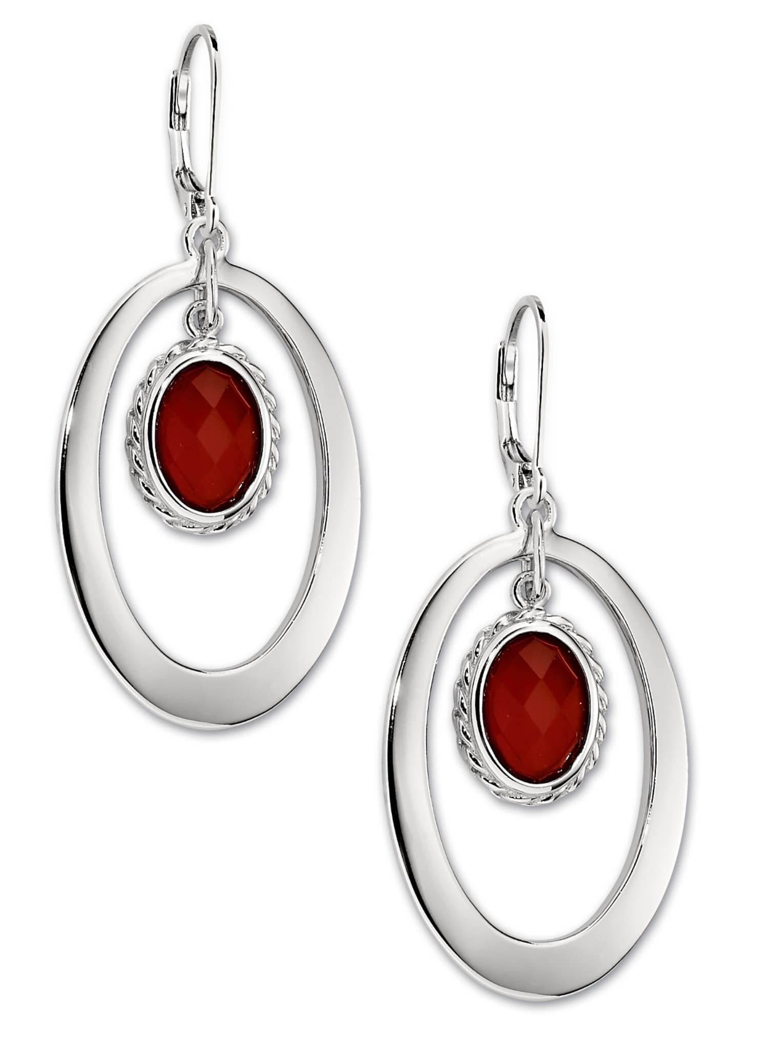 ELLE Perimeter Red Agate Silver Leverback Earrings at Arman's Jewellers