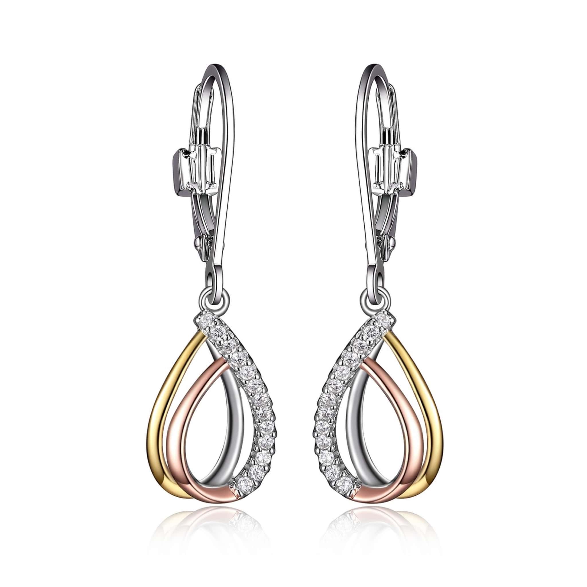 ELLE Three-tone Tear Drop Silver Leverback Earrings at Arman's Jewellers