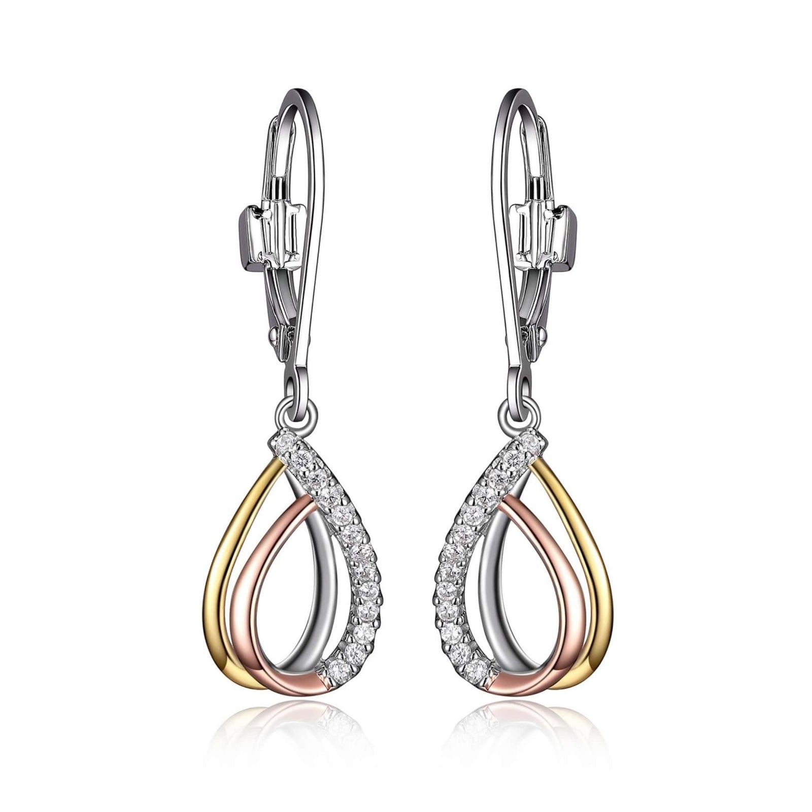 ELLE Three-tone Tear Drop Silver Leverback Earrings at Arman's Jewellers