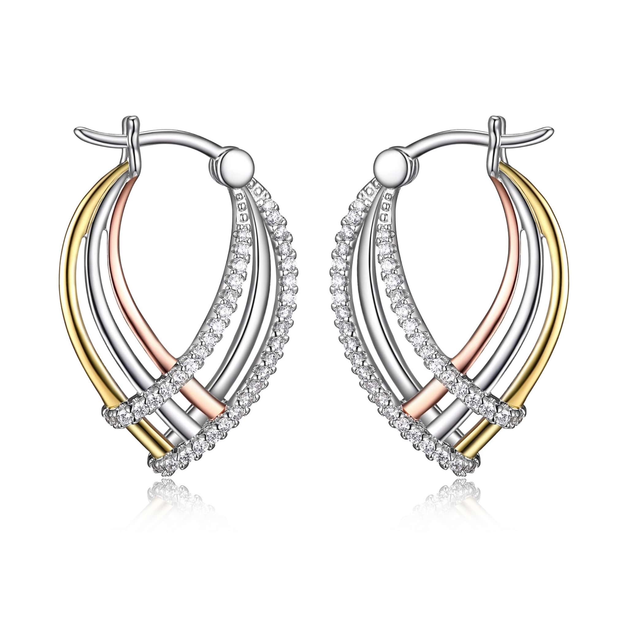 ELLE Three-tone Tear Drop Silver Hoop Earrings at Arman's Jewellers