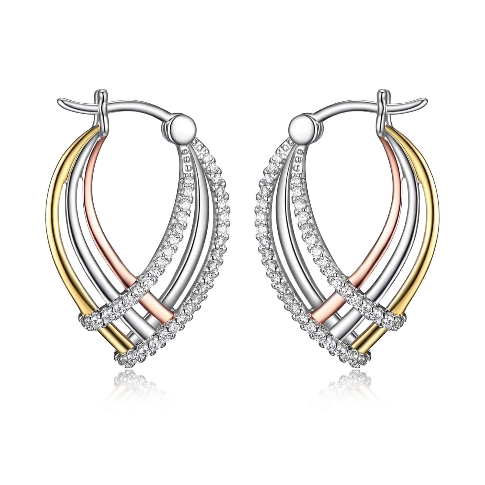ELLE Three-tone Tear Drop Silver Hoop Earrings at Arman's Jewellers