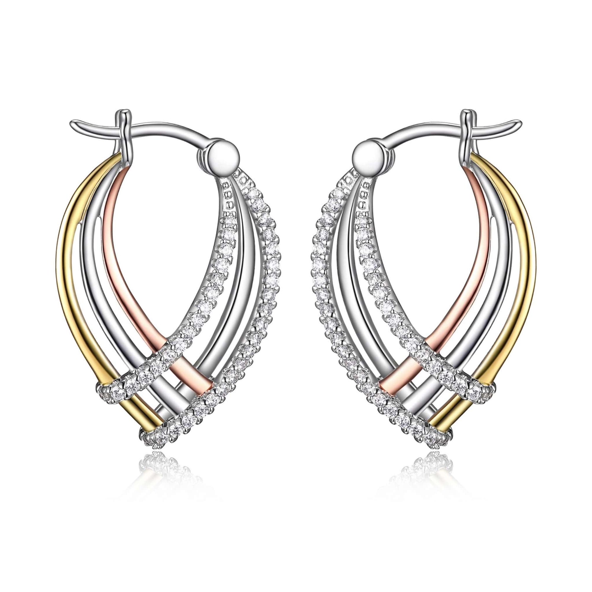 ELLE Three-tone Tear Drop Silver Hoop Earrings at Arman's Jewellers
