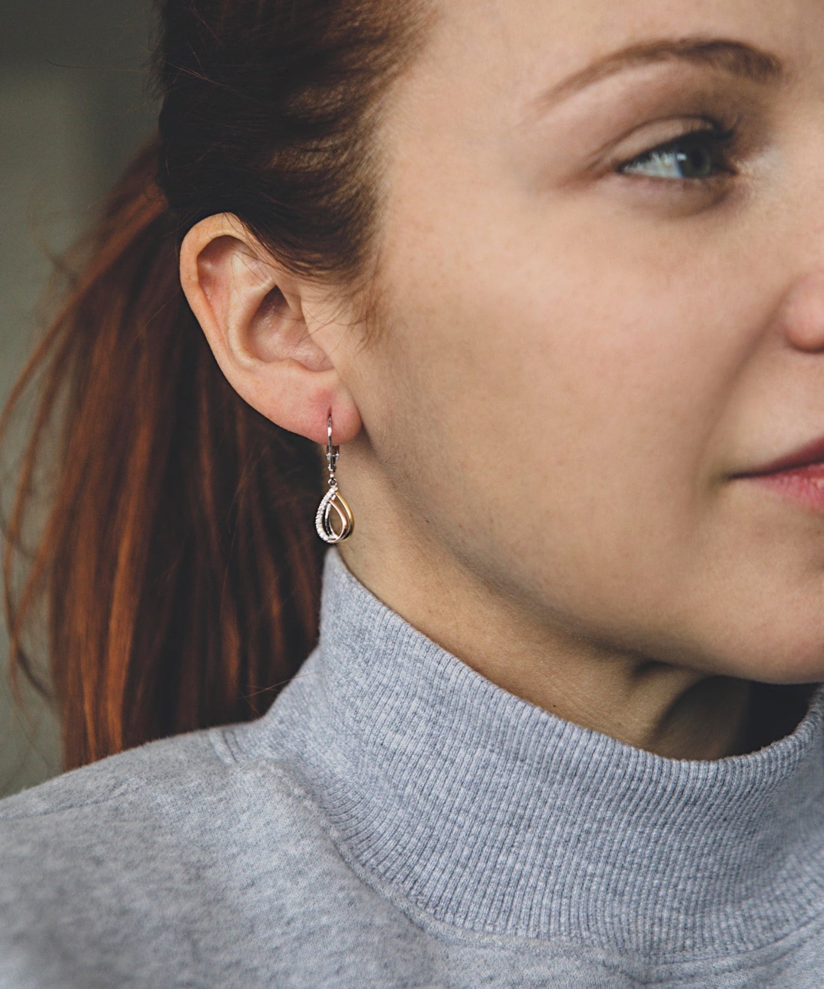 ELLE Three-tone Tear Drop Silver Leverback Earrings