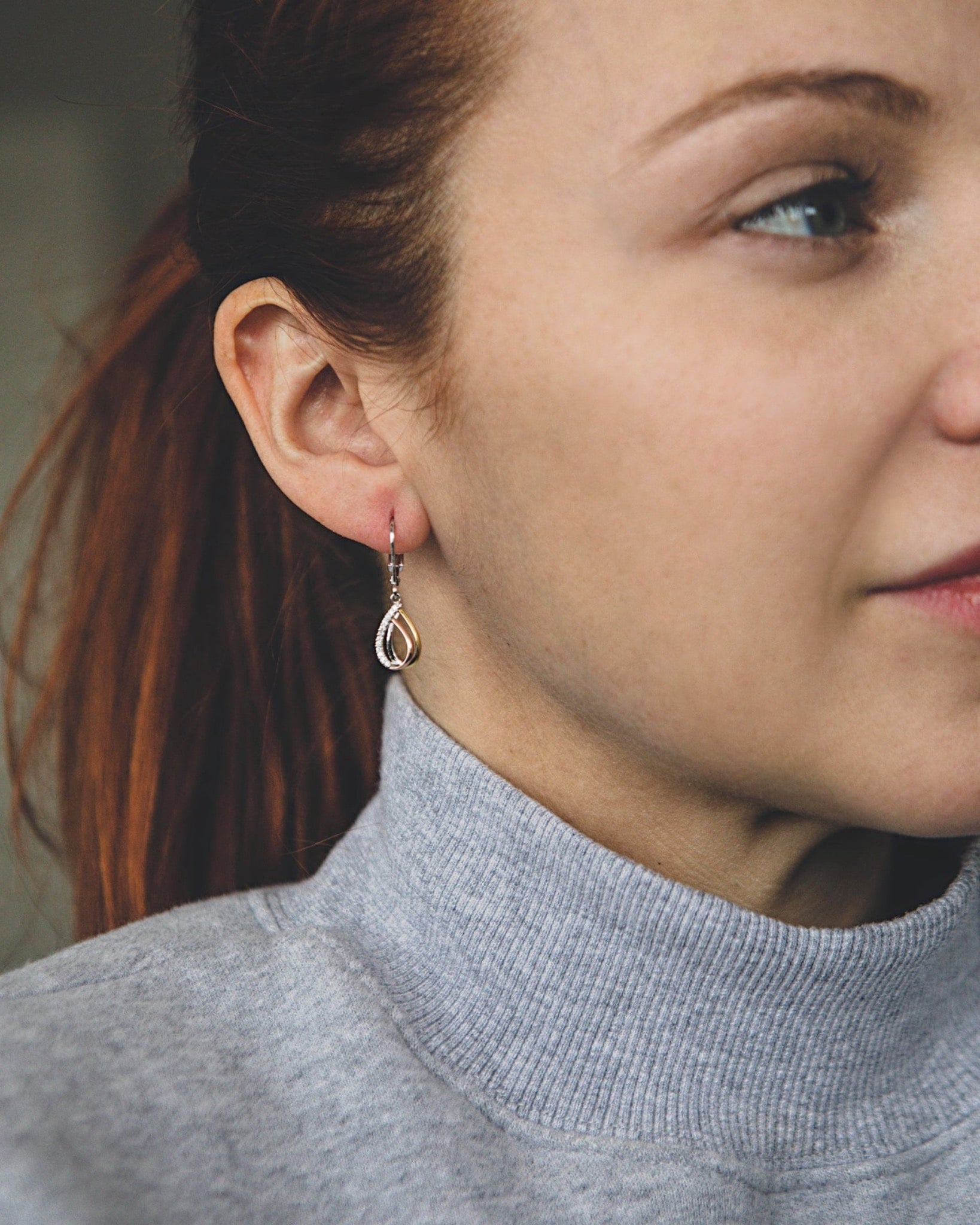 ELLE Three-tone Tear Drop Silver Leverback Earrings