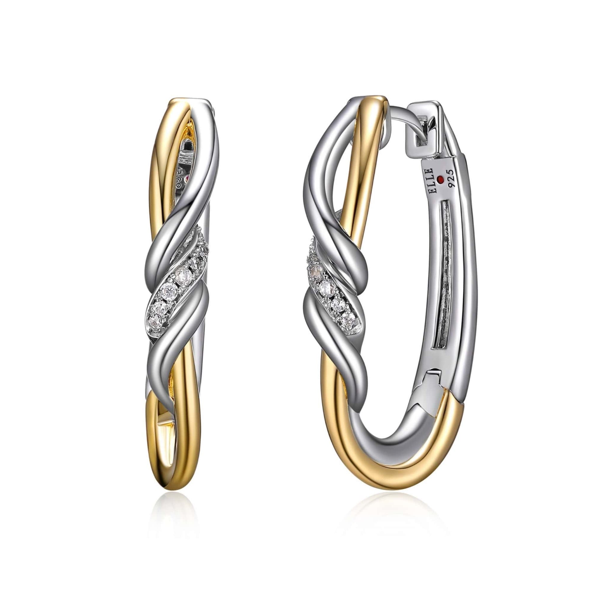 ELLE Twist Two-tone Oval Silver Hoop Earrings at Arman's Jewellers
