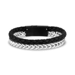 Franco Link + Black Leather Steel Clasp Bracelet at Arman's Jewellers 