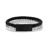 Franco Link + Black Leather Steel Clasp Bracelet at Arman's Jewellers 