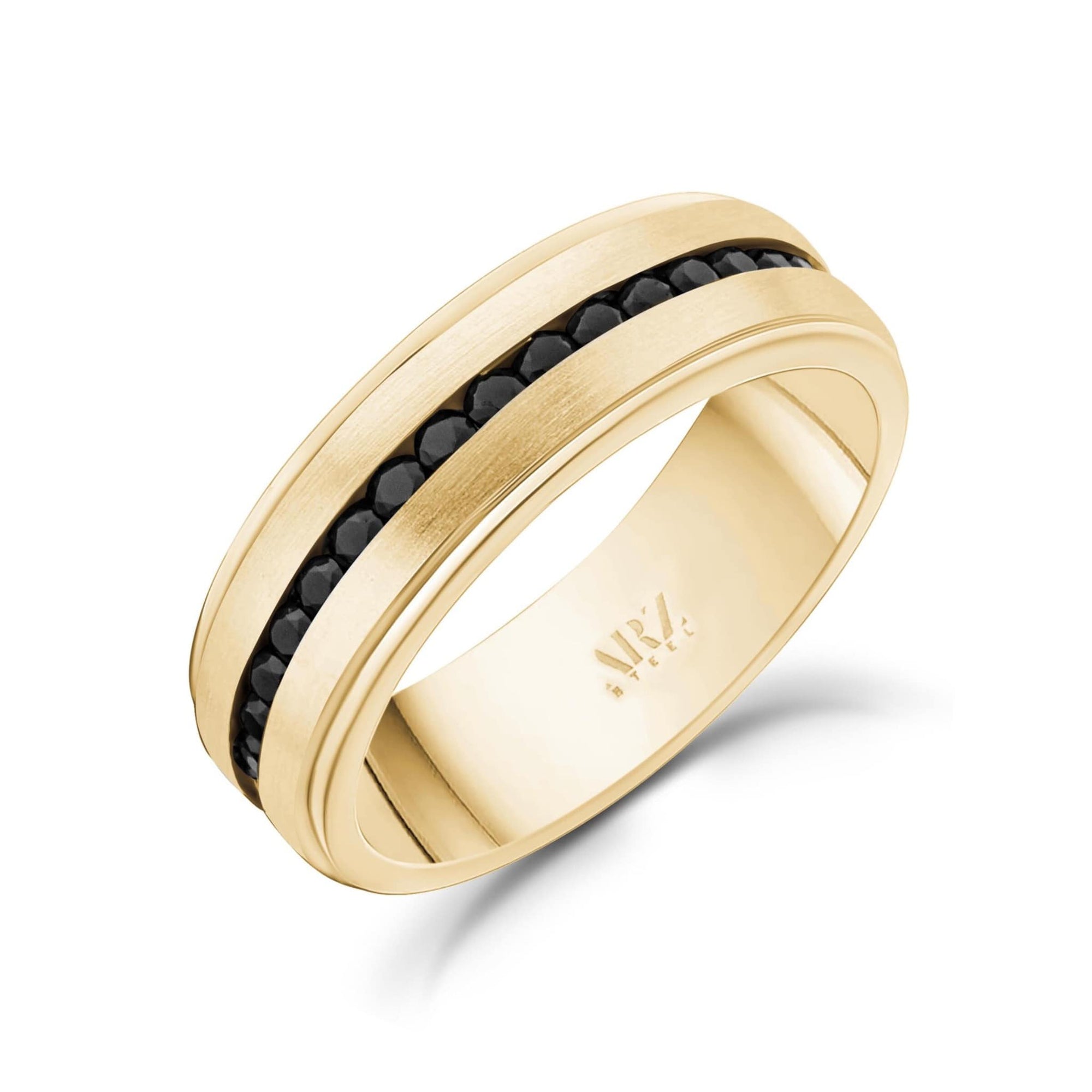 Black Stone Matte Steel Band Ring at Arman's Jewellers