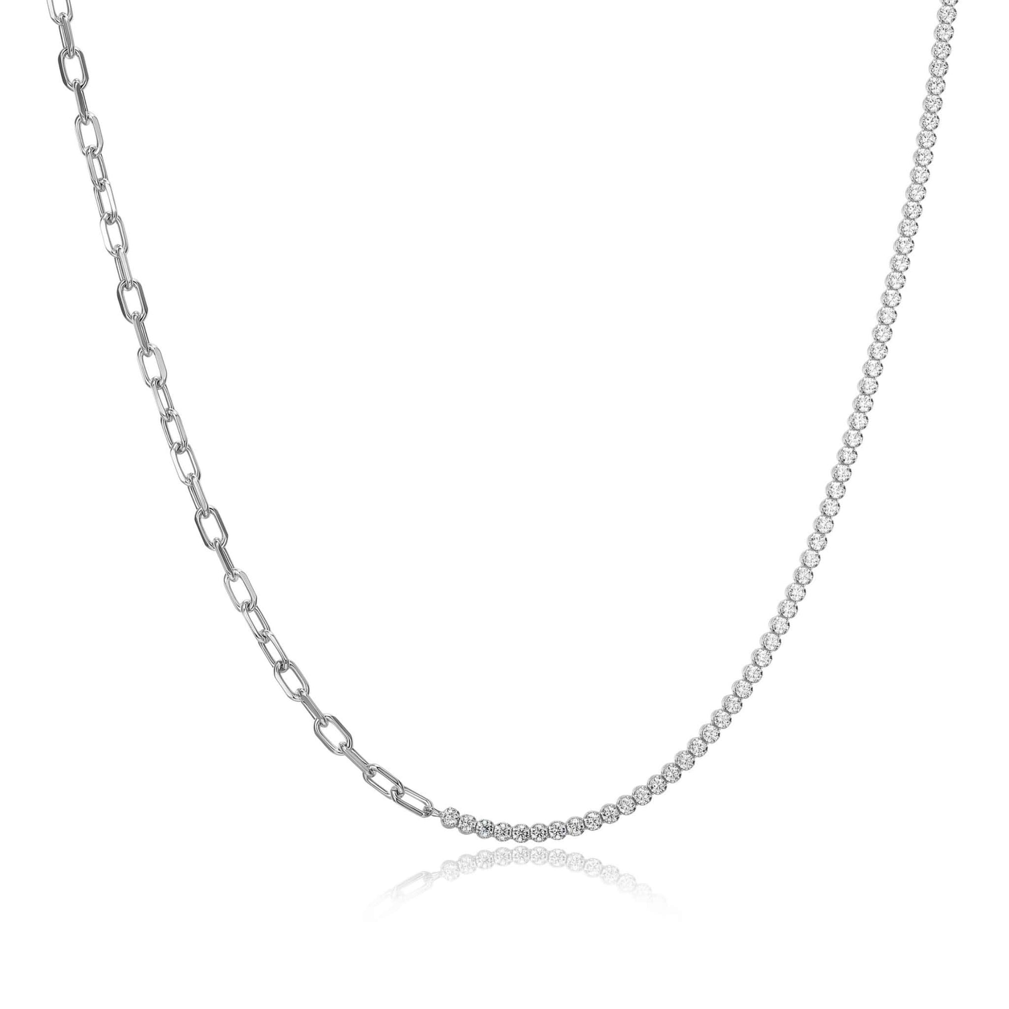 Half & Half CZ Silver Tennis Necklace at Arman's Jewellers