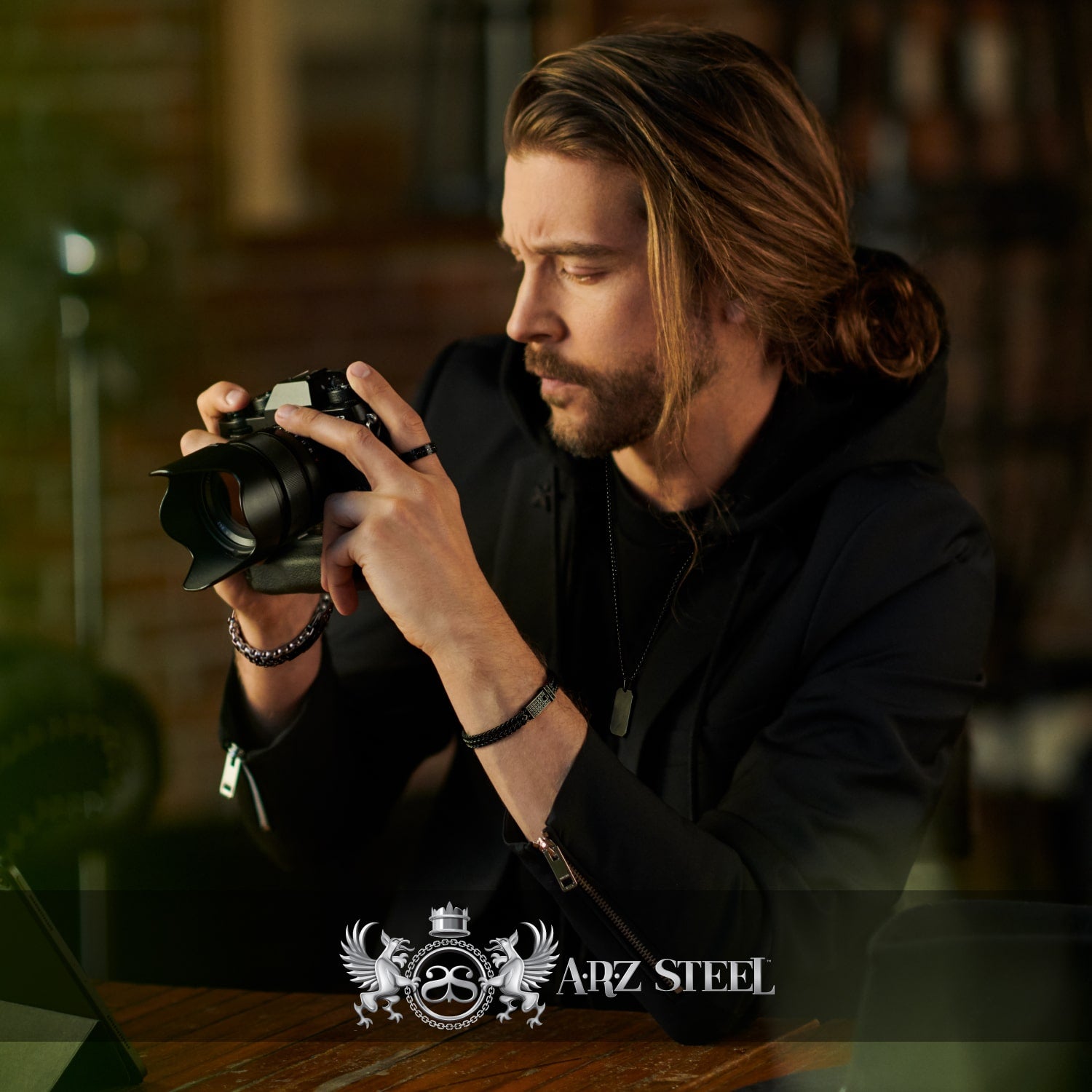 Men's Steel Black Double Franco Link Bracelet at Arman's Jewellers