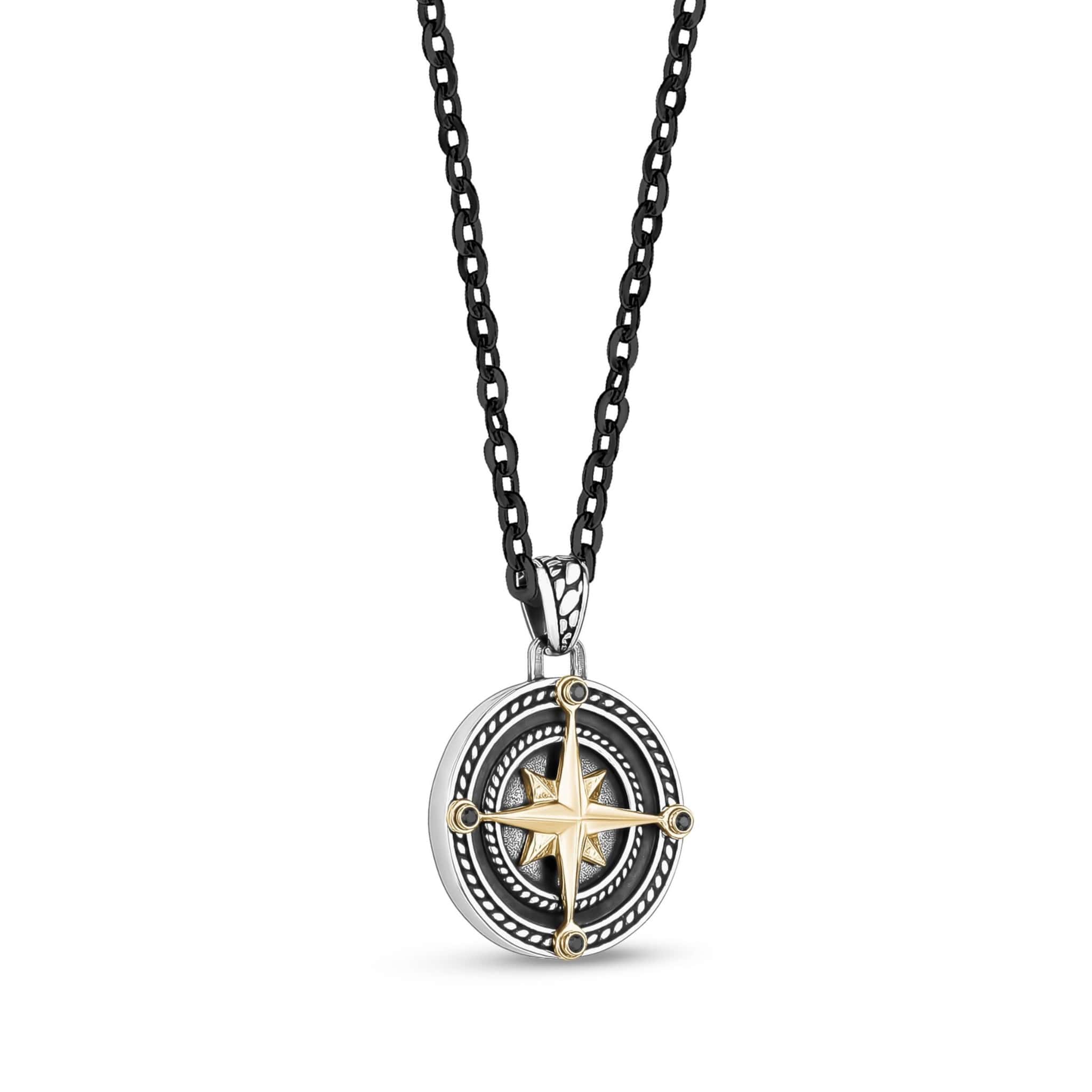 Black & Gold Detailed Compass Pendant Necklace - Arman's Jewellers