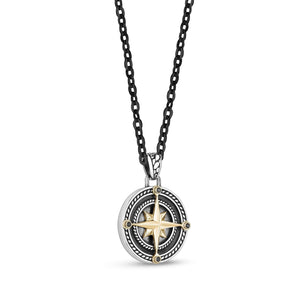 Men's Black & Gold Compass Pendant W/ Chain 28" at Arman's Jewellers