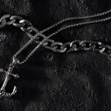 Mens' Steel Rebel Anchor Pendant with Chain with Detailed Steel Link Bracelet at Arman's Jewellers Kitchener