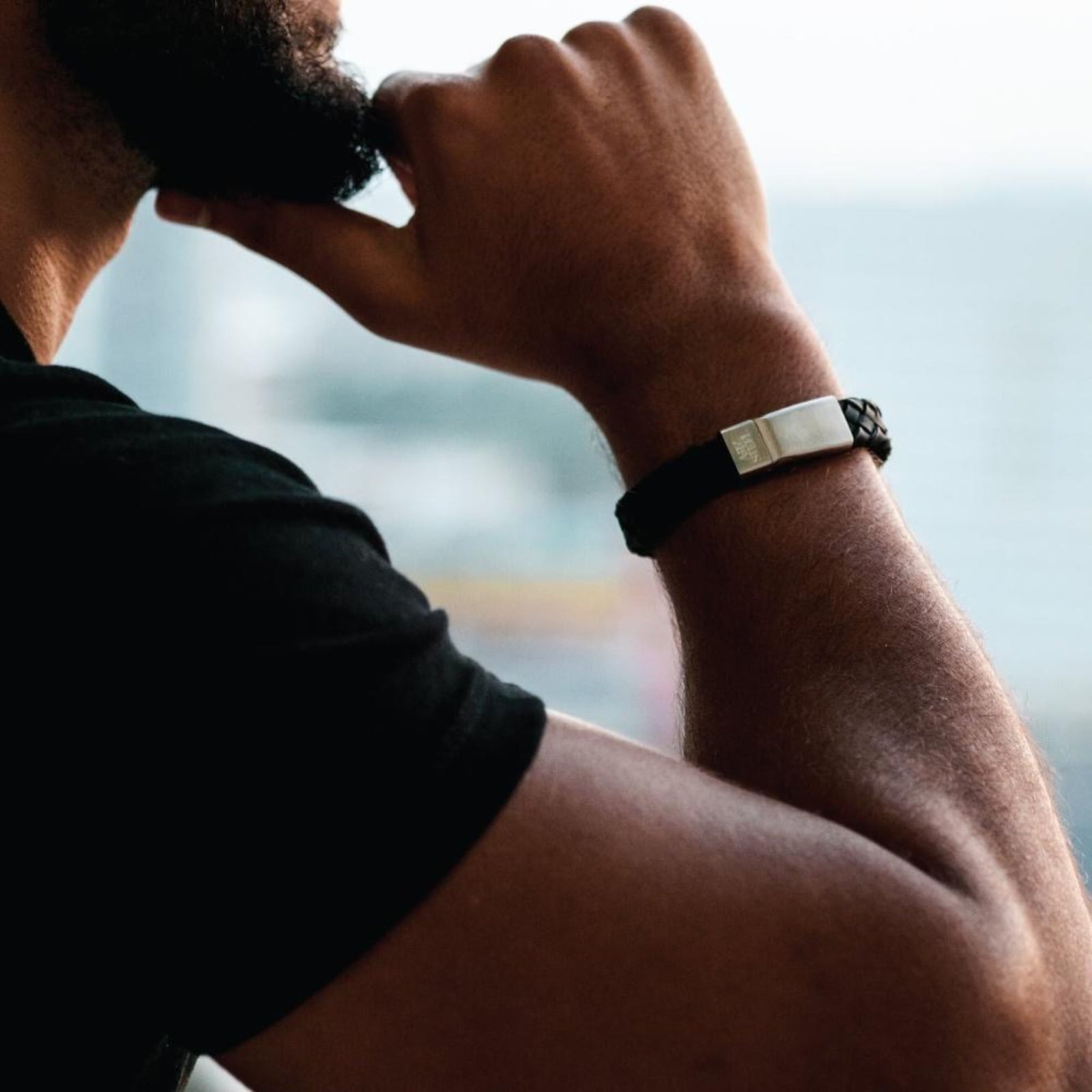 Men's Black Braided Italian Leather Steel Clasp Bracelet at Arman's Jewellers Kitchener