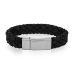 Men's Black Braided Italian Leather Steel Clasp Bracelet at Arman's Jewellers Kitchener