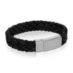 Men's Black Braided Italian Leather Steel Clasp Bracelet at Arman's Jewellers Kitchener
