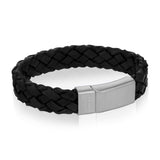 Men's Black Braided Italian Leather Steel Clasp Bracelet at Arman's Jewellers Kitchener