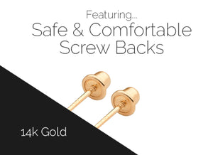 Safe and comfortable Bella Baby screw back earrings at Arman's Jewellers