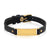Unisex Stainless Steel Black Leather Gold ID Bracelet at Arman's Jewellers Kitchener