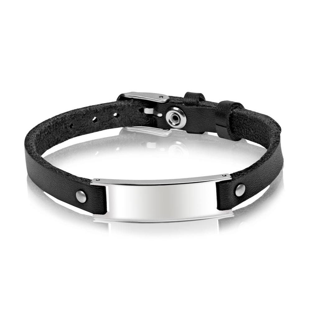 Unisex Stainless Steel Black Leather ID Bracelet at Arman's Jewellers Kitchener