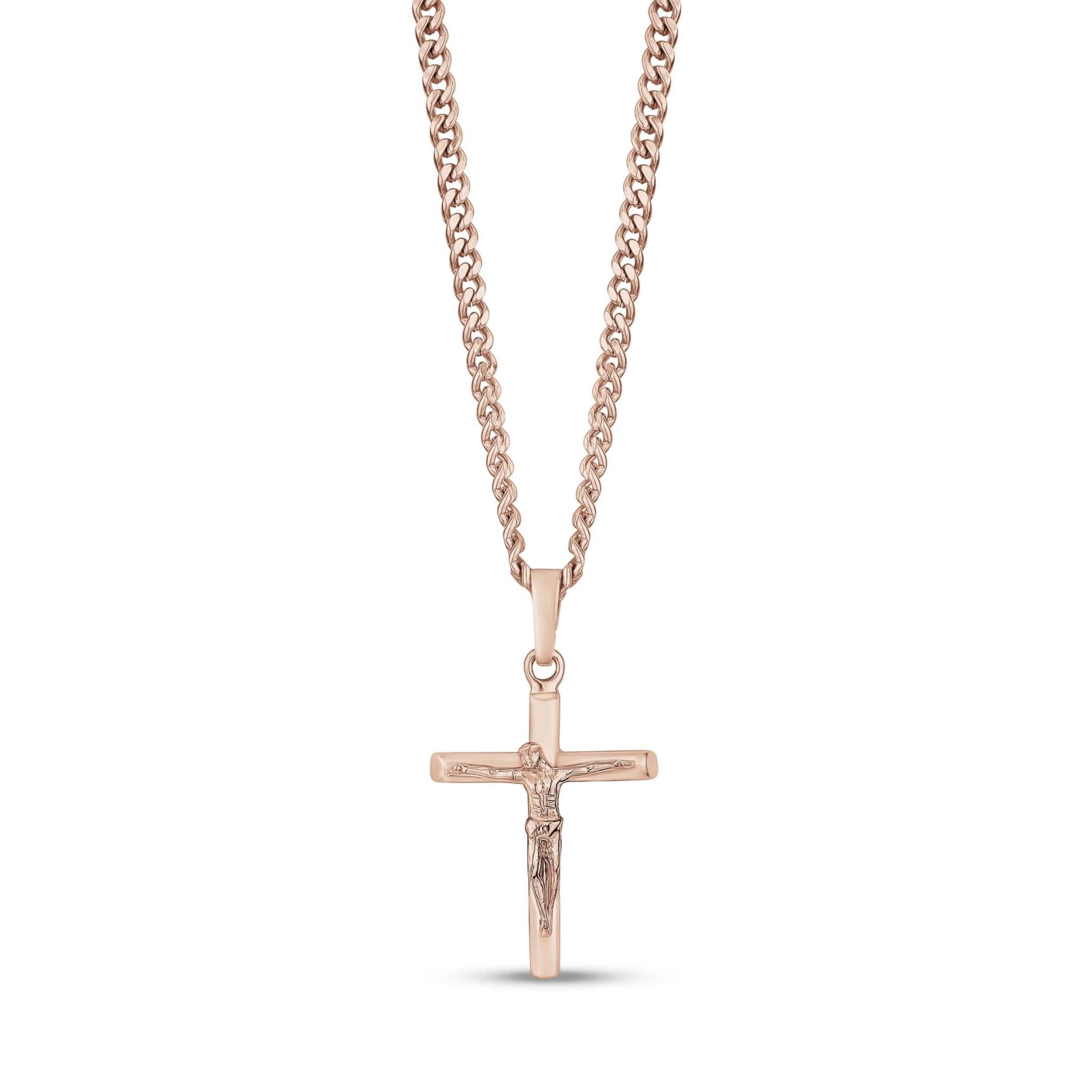 Stainless Steel Rose Gold Crucifix Cross Pendant Necklace at Arman's Jewellers