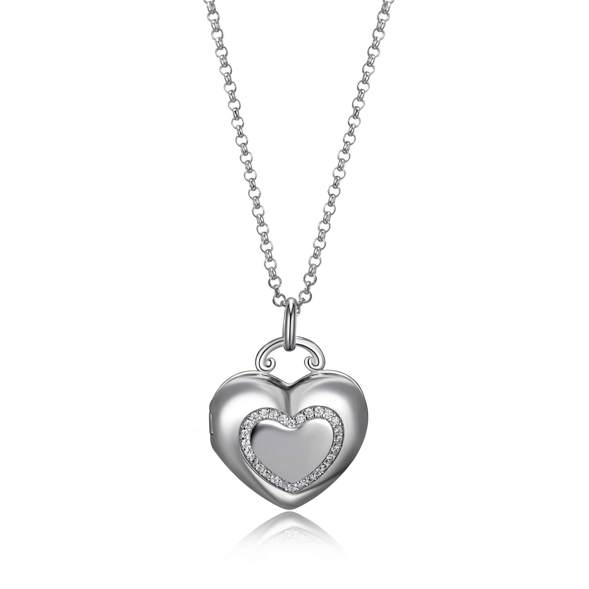 Silver CZ Heart Locket Necklace at Arman's Jewellers